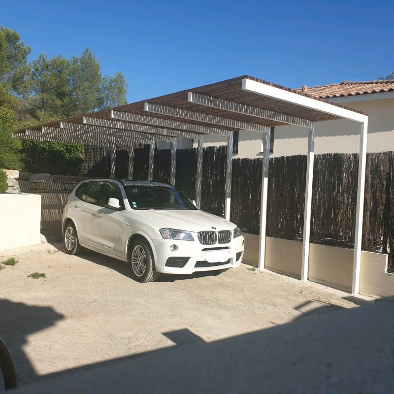 Carport acier bois 1 - Pergolas - site CMT Métallurgie
